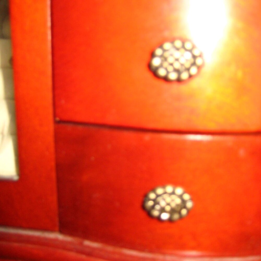 Elegant Red Wood Jewelry Cabinet with Glass Doors - Picture 8 of 9
